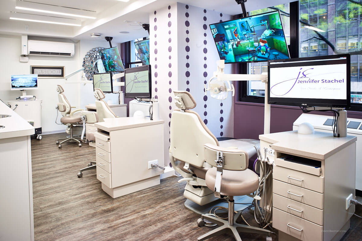 dental examination space with three exam chairs